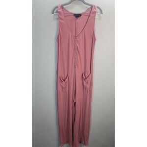 Hatch Pink Sleeveless Pointelle Jumpsuit Romper with Front Buttons